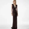 Sleeveless Deep V-Neck Twist Front Silk Evening Dress Sleeveless Deep V-Neck Twist Front Silk Evening Dress