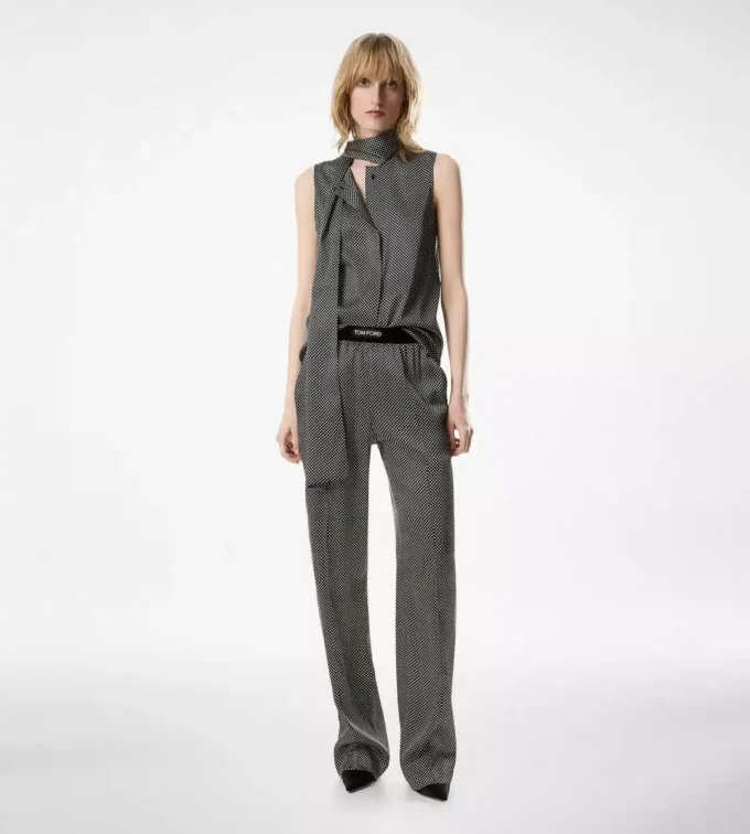 Sleeveless Lavalliere Silk Blouse Sleeveless Lavalliere Silk Blouse