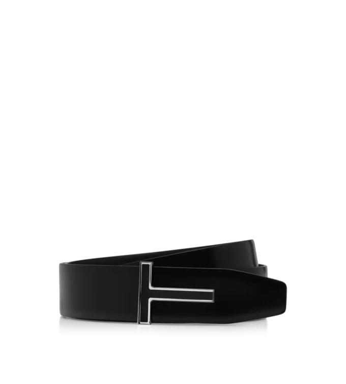 Smooth Leather Enamel Buckle T Belt