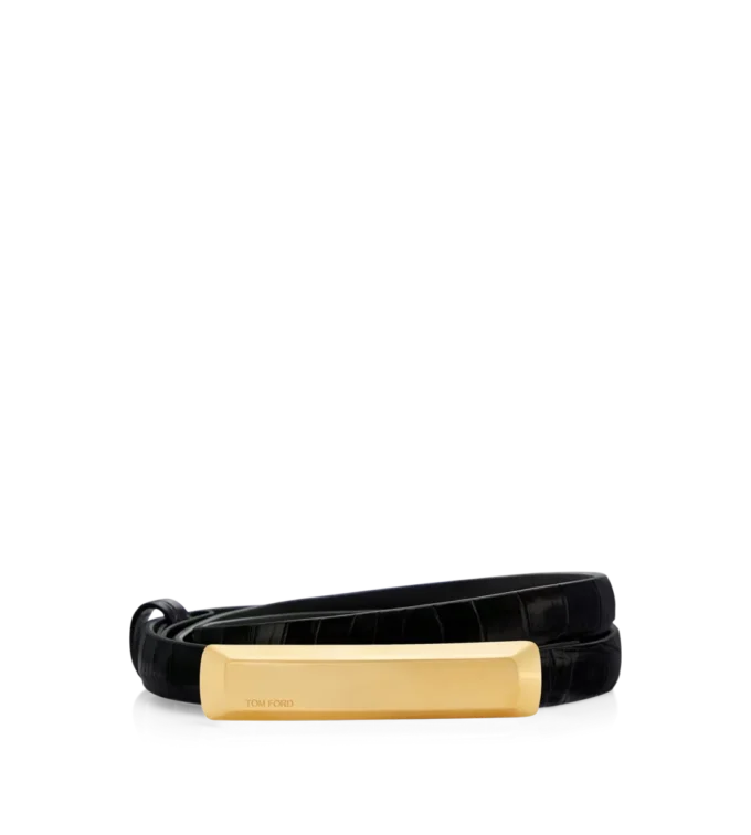 Stamped Crocodile Leather 15 Mm Bar Belt