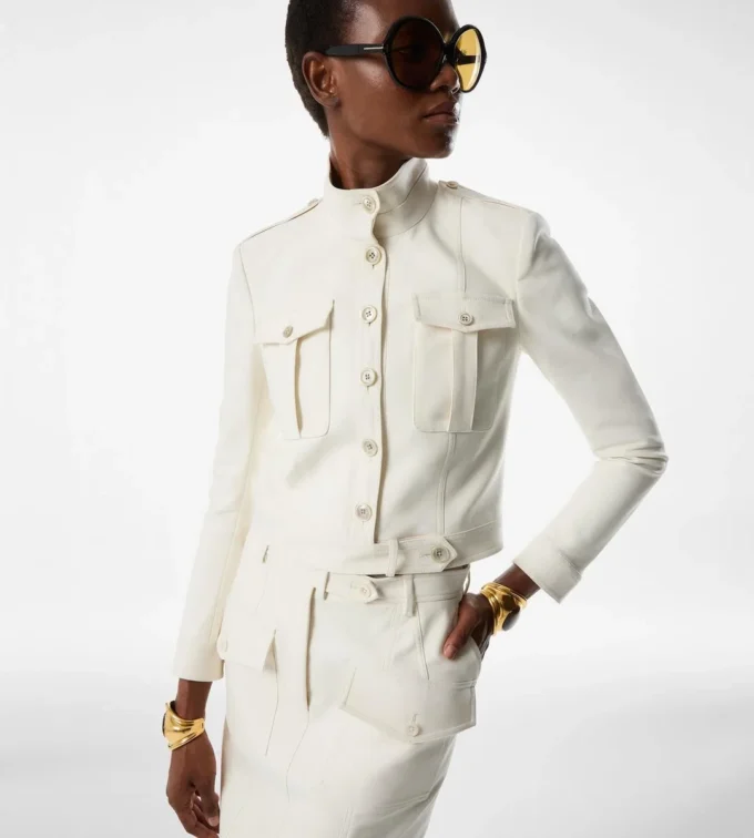 Stand Collar Cropped Safari Jacket Stand Collar Cropped Safari Jacket