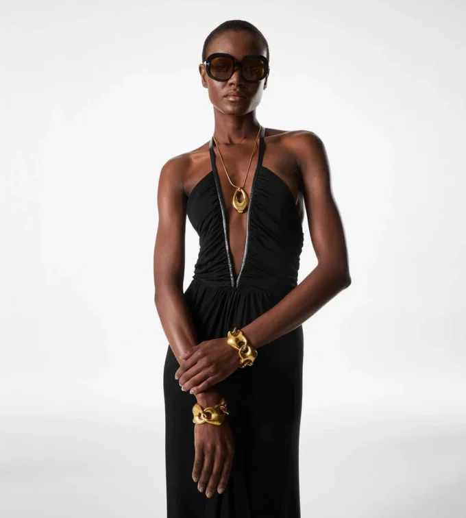 Stretch Jersey Deep V-Neck Evening Dress Stretch Jersey Deep V-Neck Evening Dress