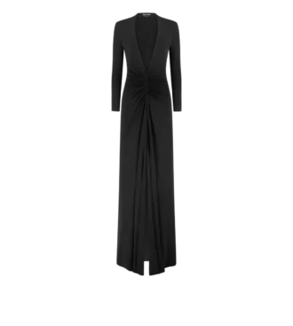 Stretch Sable’ Jersey Deep V-Neck Evening Dress