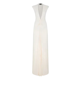 Stretch Sable’ Jersey Deep V-Neck Evening Dress Stretch Sable’ Jersey Deep V-Neck Evening Dress