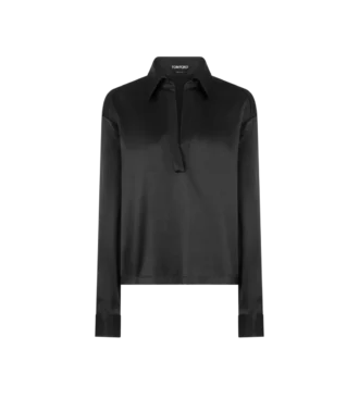 Stretch Silk Satin Polo with Tonal Tf Embroidered Logo