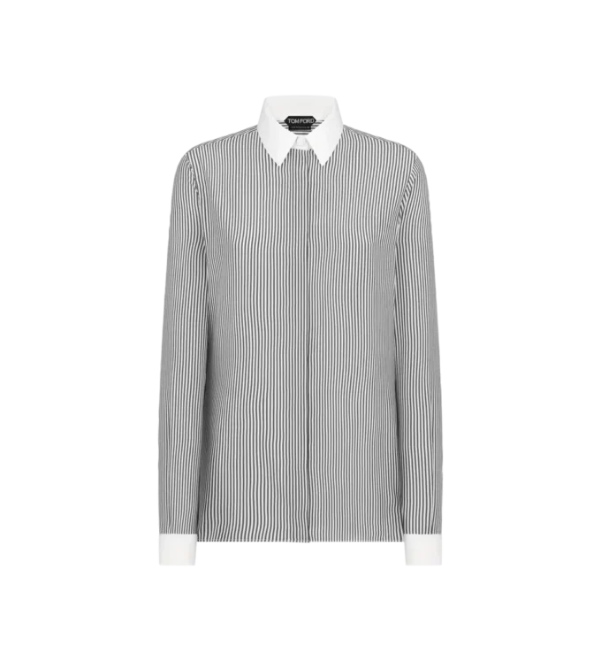 Striped Silk Shirt with Contrast Details