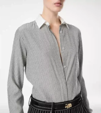 Striped Silk Shirt with Contrast Details
