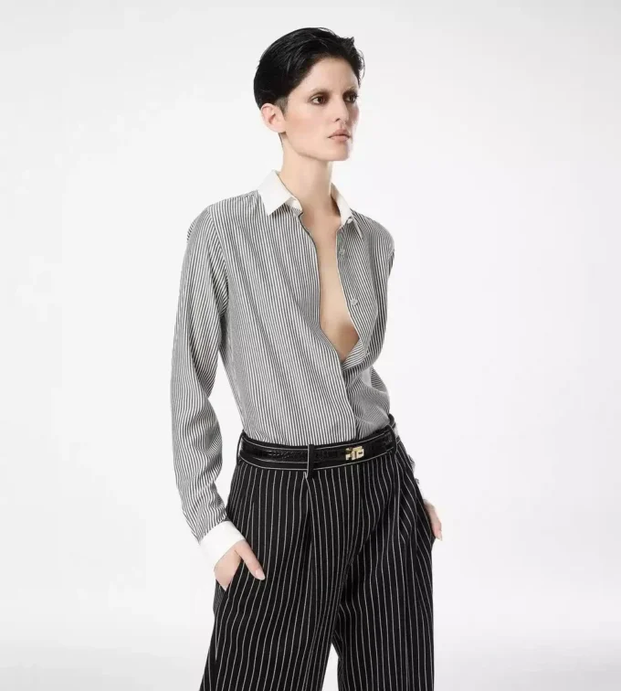 Striped Silk Shirt with Contrast Details