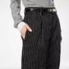 Striped Wool Cotton Barathea Relaxed Pleated Straight Pants