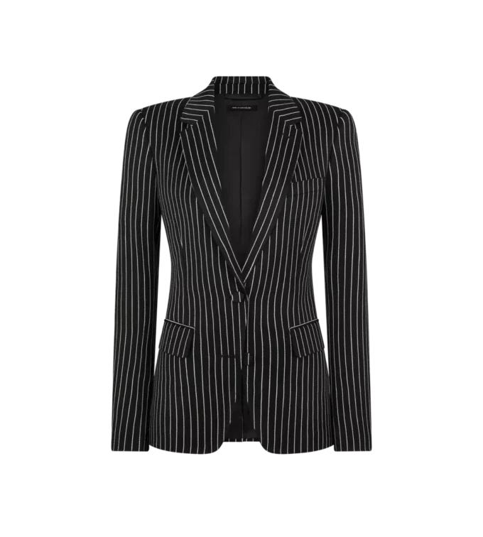 Striped Wool Cotton Barathea Single Breasted Jacket