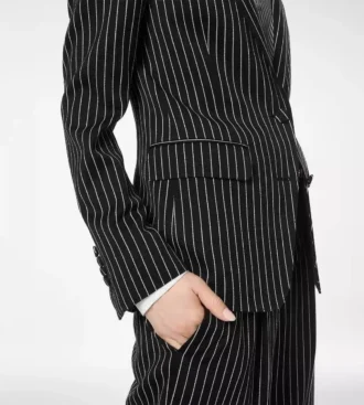 Striped Wool Cotton Barathea Single Breasted Jacket