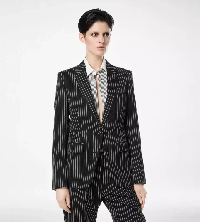 Striped Wool Cotton Barathea Single Breasted Jacket