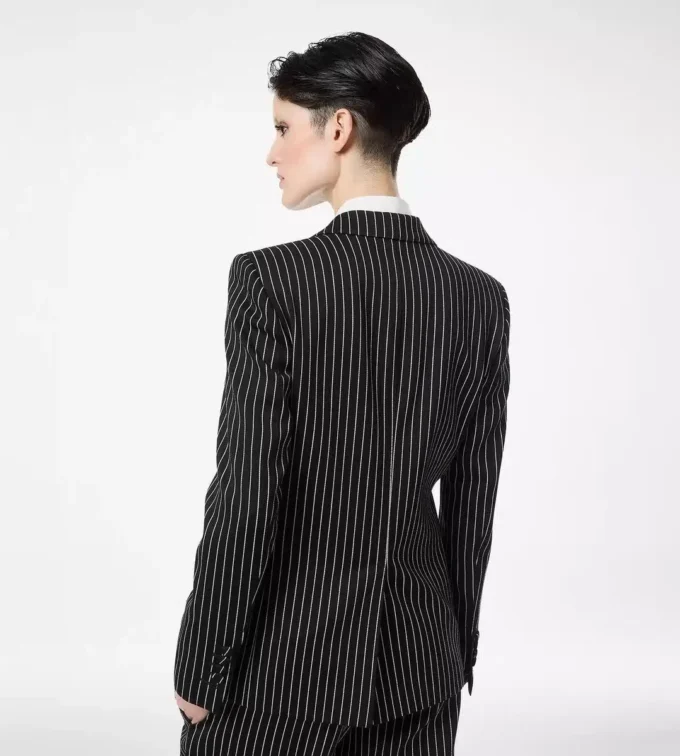 Striped Wool Cotton Barathea Single Breasted Jacket