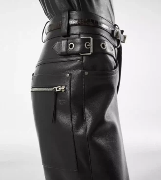 Textured Grain Leather Leather Biker Pants