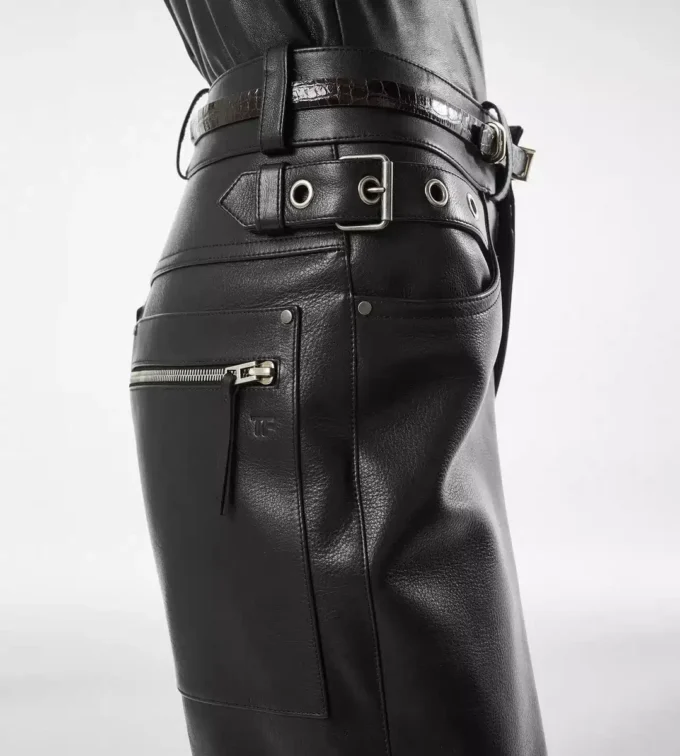 Textured Grain Leather Leather Biker Pants