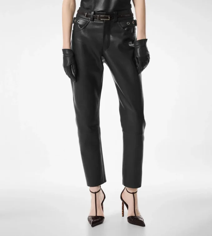 Textured Grain Leather Leather Biker Pants