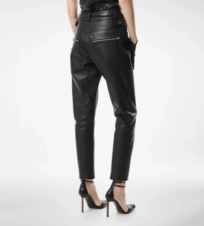Textured Grain Leather Leather Biker Pants