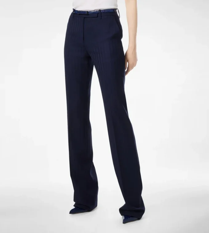Tonal Stripe Virgin Wool Tailored Straight Pants