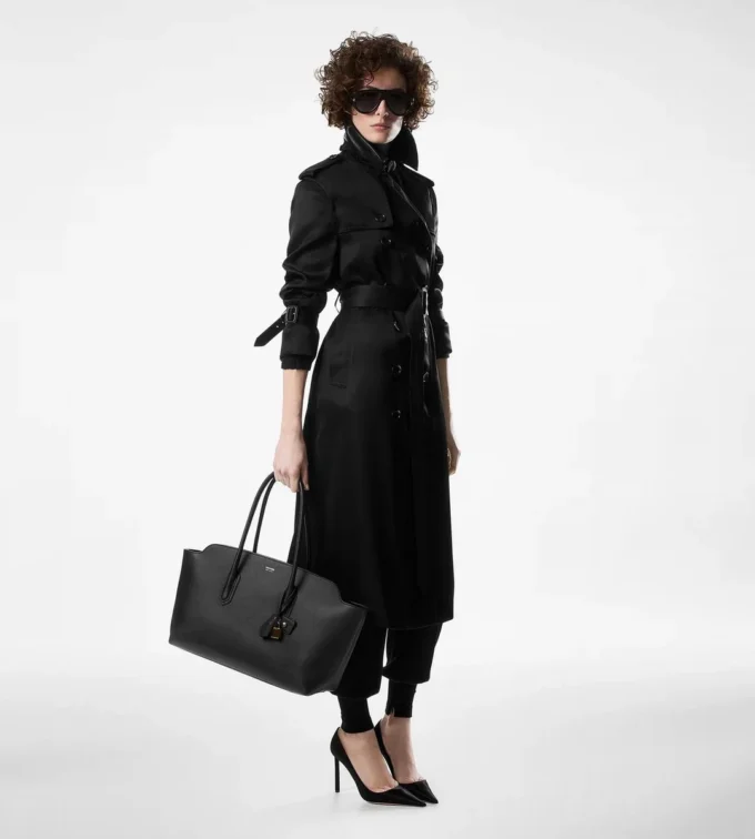 Trench Coat with Leather Undercollar