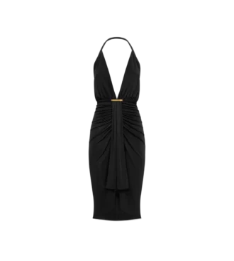 V-Neck Cocktail Dress with Draped Waterfall Centre Front Detail V-Neck Cocktail Dress with Draped Waterfall Centre Front Detail