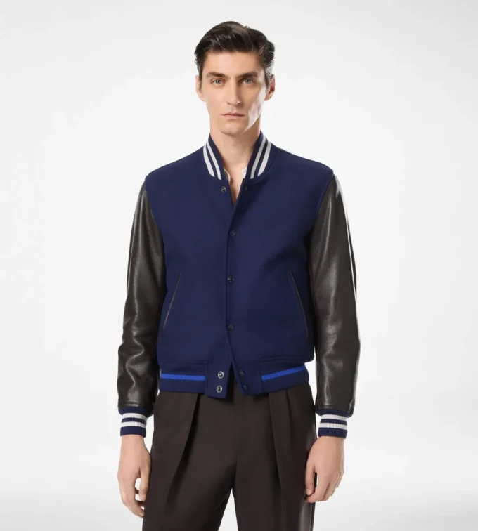 Varsity Bomber with Leather Sleeves