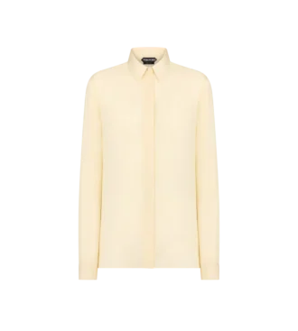 Washed Silk Georgette Shirt with Tonal Tf Embroidered Logo Washed Silk Georgette Shirt with Tonal Tf Embroidered Logo