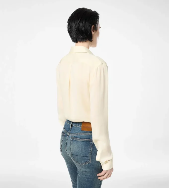 Washed Silk Georgette Shirt with Tonal Tf Embroidered Logo