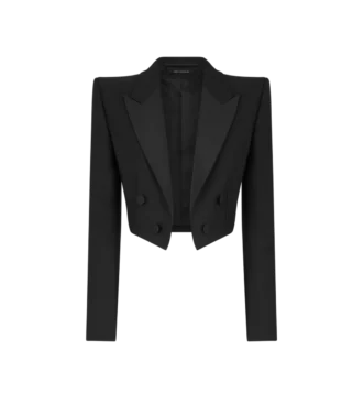 Wool Silk Blend Double Breasted Cropped Tuxedo Jacket Wool Silk Blend Double Breasted Cropped Tuxedo Jacket