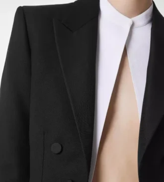 Wool Silk Blend Double Breasted Cropped Tuxedo Jacket Wool Silk Blend Double Breasted Cropped Tuxedo Jacket