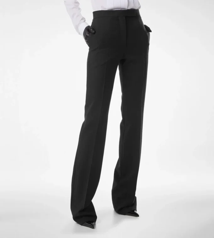 Wool Silk Blend Tailored Tuxedo Straight Pants Wool Silk Blend Tailored Tuxedo Straight Pants